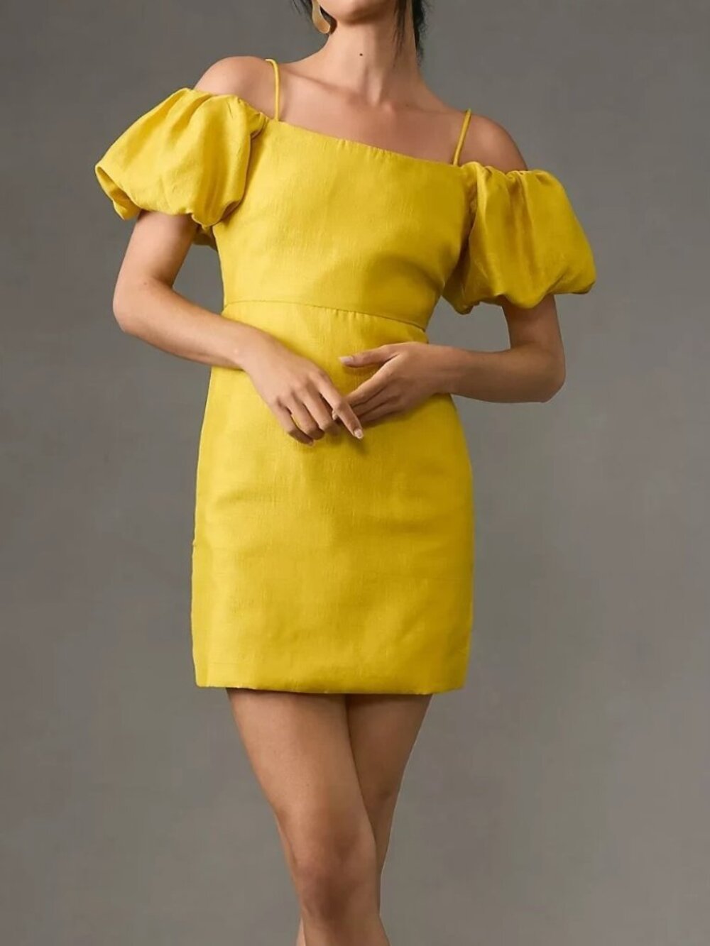 Urban Outfitters Off-the-Shoulder Puff Sleeve Dress in Vibrant Yellow